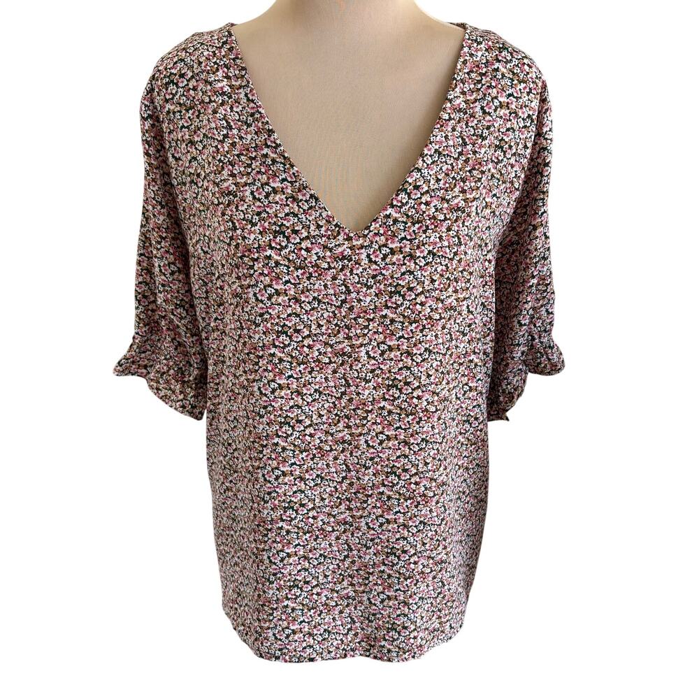Bohme Cottage Floral Chiffon Blouse V-Neck Puff Sleeve Boho Romantic Feminine XL